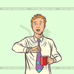 Man is late. coffee clock - vector clip art