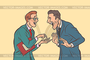 Two businessmen talking and laughing. Friends joke - vector image