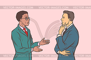 Two businessmen talking. Multi ethnic group - vector clip art