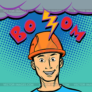 Joyful male helmet professional lightning hitting - vector clipart