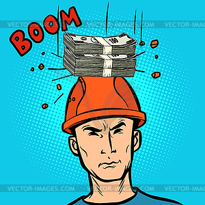 Winning jackpot fine concept, money fell on his head - vector clipart / vector image