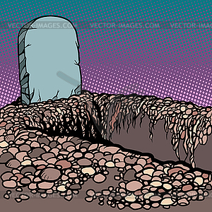 Empty dug grave. Cemetery graveyard churchyard - vector clipart