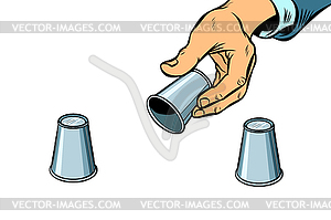 Shell game. Scammers and deception - vector clip art