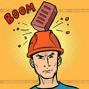 Brick fell on helmet Builder - stock vector clipart