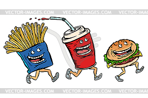 Characters set fast food French fries Cola Burger - vector clipart