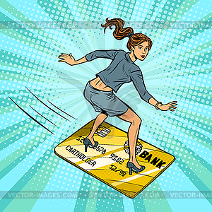 Woman businesswoman and Bank card. Going - vector image