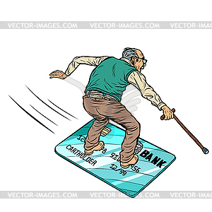 Retired old man and Bank card. isolate - vector clipart