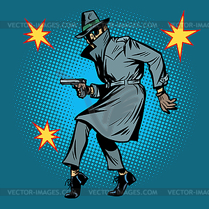 Detective spy man with gun pose - vector image