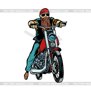 Biker bearded man on motorcycle isolate - vector clipart