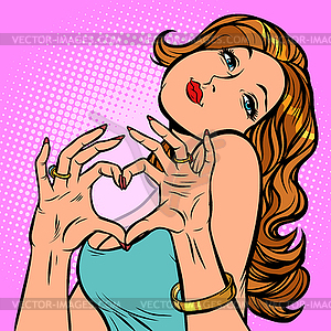 Woman hands heart, love and romance - vector image