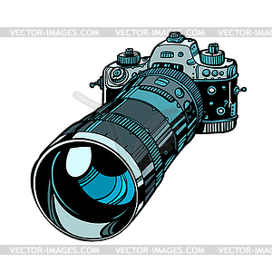 Camera with telephoto lens isolate - vector image