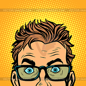 Man look glasses Stylish young man. Serious funny - vector clipart