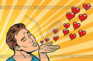 Man air kiss heart - vector clip art