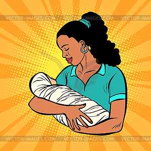 African mother with newborn, woman and child - vector clipart