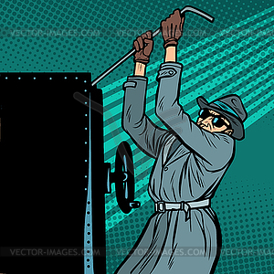Spy breaks into safe - vector clipart / vector image