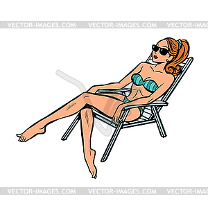 Woman in swimsuit sunbathing isolate - vector clip art