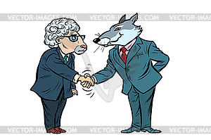 Wolf and sheep business negotiations, friendship - vector image