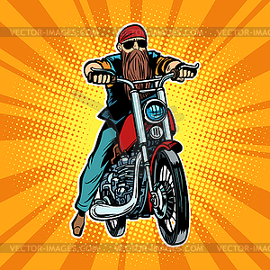 Biker bearded man on motorcycle - vector clip art