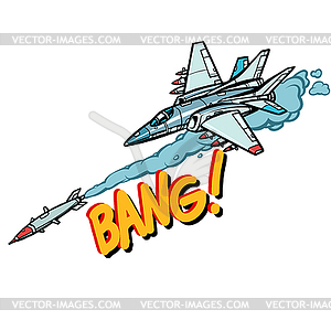 Military aircraft attacked by missile, army air - vector clipart