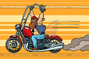 Biker on chopper, motorcycle transport - vector image