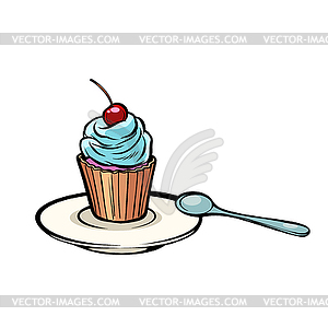 Cupcake with dessert spoon - vector clipart