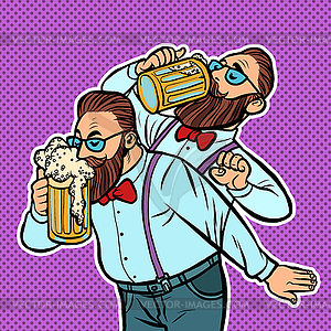 Hipster drinking mug of beer - vector image