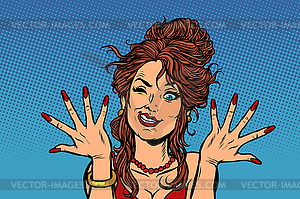 Woman dries painted nails - vector image
