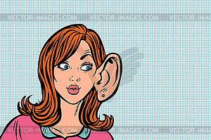 Woman eavesdropping, gossip secrets and rumors - vector clip art
