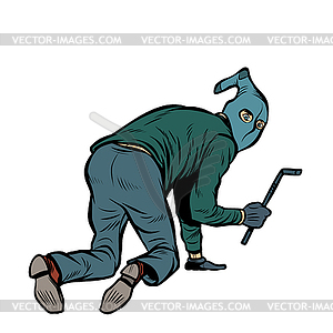 Thief with crowbar - vector clipart