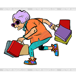 Fashionable old lady with shopping - royalty-free vector image
