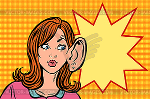 Woman eavesdropping, gossip secrets and rumors - vector clipart