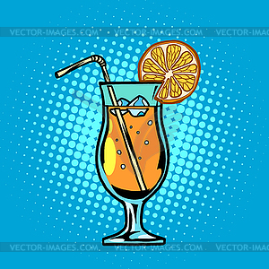 Cocktail with lemon drink with straw and ice - vector clip art