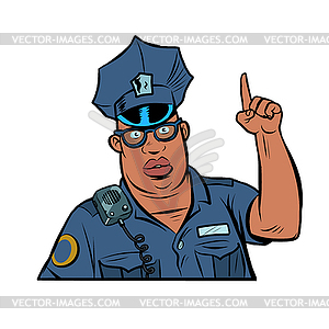 African police officer index finger up - vector clipart