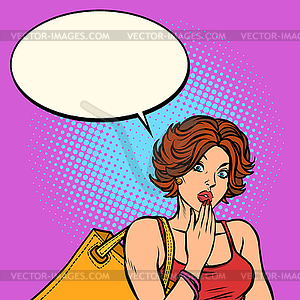 Surprised shopper red-haired woman - vector image