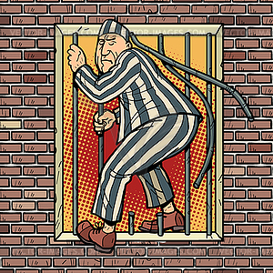 Prisoner escapes of prison. Jailbreak - vector image