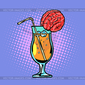 Cocktail with brain drink with straw and ice - stock vector clipart