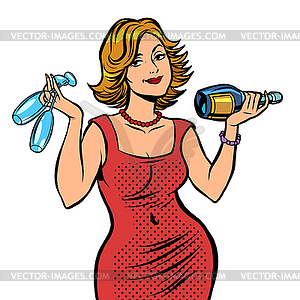 Woman with bottle of wine - vector clipart