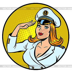 Woman captain of sea ship - vector image