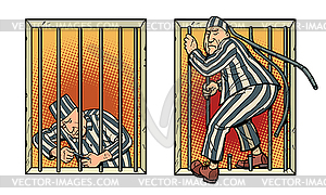Prisoner escapes of prison. Jailbreak - vector clipart