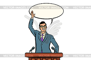 Businessman or politician speaker speaking at podium - vector image