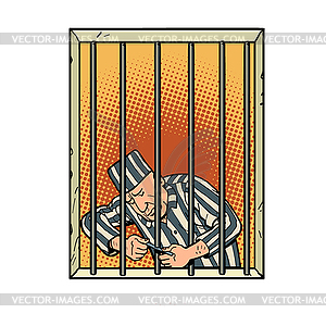 Заключенный сбегает из тюрьмы. Побег из тюрьмы - иллюстрация в векторе