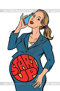 Pregnant woman pregnant with startup - vector image