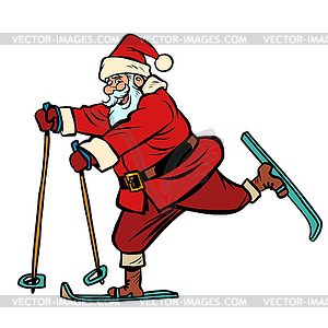 Santa Claus goes skiing. Christmas and New year - vector image