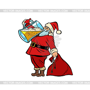 Santa Claus drinking beer. Christmas and New year - vector clipart