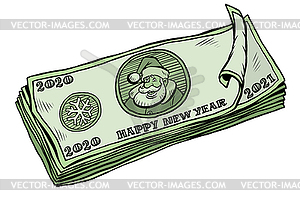 2020 год 2021 банкноты деньги наличными. годовой бонус. - стоковое векторное изображение