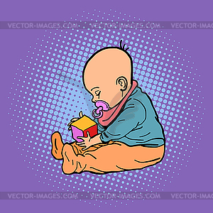 Small child playing with cube - vector clipart