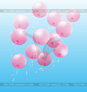 Pink inflatable air balls fly on sky - vector clip art