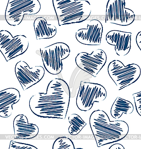 Seamless pattern of hand-drawn hearts - vector clipart