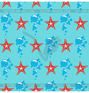 Seamless sea pattern. Red starfish and blue - vector image