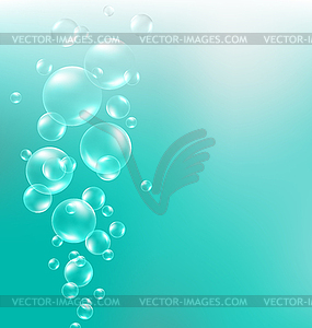 Transparent air bubbles in water on cyan - vector clipart